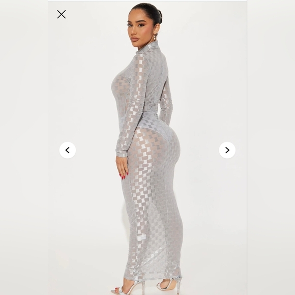 Fashion Nova /Silver Checkmate Checkered Maxi Dress- W Sz Medium - Picture 5 of 9